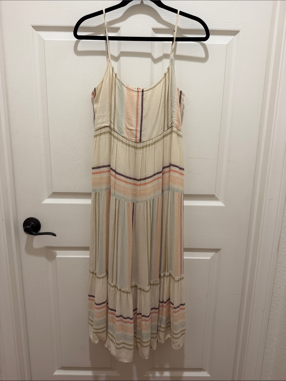 Rip Curl Villa Smocked Cotton Midi Dress - Pastel Stripe - Size Medium - travel